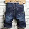 zomer heren mode stretch slanke korte jeans dunne denim shorts blauw zwart merk Menswear 210716