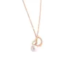 Europe America Style Lady Women Brass Engraved T Letter 18K Plated Gold Necklaces With Heart Pearl Pendant 3 Color