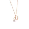 Europa Amerika Stijl Dame Dames Messing Gegraveerde T-brief 18K Geplateerd Gouden Kettingen met Hart Pearl Hanger 3 Kleur