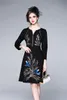 Women Designer Elegant Embroidery Dress Sexy V Neck Office Cocktail Party Robe Ladies Black Vintage A-Line Dress Vestidos 210525