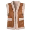 Women's Vests 2022 Suede Vest Jacket Women Fashion Stitching Double Faced Fur Sleeveless Coat Short Brown Faux Lambswool Outerwear Luci22