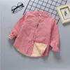 소년 셔츠 플러스 벨벳 어린이 한국 두꺼운 면화 셔츠 소년 긴팔 새로운 가을과 겨울 셔츠 수 놓은 줄무늬 210306