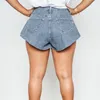Joskaa hohe Taille Denim Pathwork Tasche Fächerförmig unregelmäßige sexy solide lose Mini-Jeansshorts Streetwear für Frauen 210306