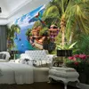 Benutzerdefinierte Tapete 3D Kokospalme Blume fliegender Vogel Meer Landschaft Foto Wandmalereien Wohnzimmer Thema Hotel Hintergrund Wand