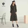 FANSILANEN Floral print black chiffon shirt dress Women long sleeve autumn winter elegant yellow Boho v neck 210607