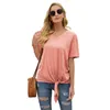 Sommar solid färg Kortärmad V-nacke T-shirt Kvinnor Knitted Mid-Length Clothes Casual Loose Streetwear Ladies T Shirt 210608
