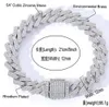 Collier chaîne à maillons cubains glacés de 12mm, bracelet plaqué or blanc 14 carats, 2 rangées de diamants en zircone cubique, bijoux 16 à 24 pouces, 3377