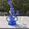 2021 Hookah Bong Glass DABリグマルチカラーブルーディープレシィラー水艇煙パイプ9インチ高さ14.4mm女性ジョイント石英バンジャー