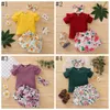 Baby Girl Clothes Sets Solid Short Sleeve Romper Flower Shorts Headband 3Pcs Set Summer Designer Infant Clothes Boutique Kids Clothing BT6615