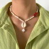 Collier chaîne en perles d'imitation Boho pour femmes, pendentif de plage d'été, Vintage, coquille de mer, conque, bijoux de cou, accessoires, nouveau