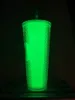 Glow in Dark Studded Cold Cup tumbler 16OZ/24oz 710ml Double Wall Matte Plastic Tumblers Coffee Mug With Straw Custom LOGO Accpet WLL1095