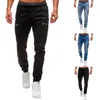 Calças elásticas masculinas com punho casual cordão jeans treinamento jogger atlético moletom moda zíper 220425240v