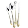 4 PCSSet Minneware Set Vintage Western Gold Linning Work Fork Нож Золотые столовые приборы набор из нержавеющей стали гравировки T1914859709