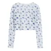 Nbpm Abbigliamento da donna Abito a due pezzi bianco viola T-shirt in filato netto Crop Top Vedi attraverso le magliette Maglietta alla moda coreana 210529