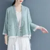 Ethnische Kleidung Frauen Baumwolle Leinen Hemd Tops Chinesischen Stil Vintage Retro Strickjacke Mantel Fee Tee Zeremonie Tai Chi Uniform Hanfu anzug