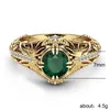 Wedding Rings Elegant Princess Star Finger For Women Men Trendy Gold Color With Green Cubic Zirconia & Engagement Big Size265t