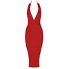 7 Color Summer Dress Women Sexy Halter Knee Length Red Blue Nude Bandage Elegant Party 210527