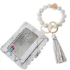 Läderarmband Plånbok Keychain Party Favorit Tassels Bangle Key Ring Holder Bag Silikon Beaded Wristlet Nyckelringar RRF12208