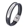 Charm armband svart flerskikt läder rep för män kvinnor casual smycken rostfritt stål trendiga manliga kvinnliga armband gåvor ps1149