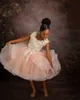 ピンクのレース2021花の女の子のドレスボールガウンビーズチュールリトルガールウェディングドレスビンテージ聖体服装ポージェントドレスガウン