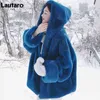 LaUtaro Winter Oversize quente azul azul macio de casaco de pele com capuz com zíper de manga comprida Jaqueta fofa solteira coreana 2112182102852
