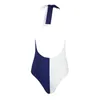 Women's Jumpsuits & Rompers Seamyla Summer Bikini 2021 Sexy Swimwear Women Sleeveless Bodysuit Blue White Patchwork Bodycon Bandage