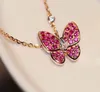 S925 Silver New Chegada Butterfly forma com fúcsia e branco colar de diamante em 18k rosa banhado a ouro para mulheres casamento jóias presente grátis