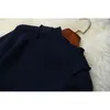Alta calidad Otoño Invierno mujer ropa moda pasarela diseñadores cuello alto bordado malla Patchwork Midi suéter de punto vestido 210601
