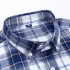 Męska moda szczotkowana szkocka krata w kratkę checks shirts single kieszonkowy z długim rękawem standardowy fit casual flanelowa koszula Gingham G0105