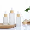 Flacon compte-gouttes en verre givré, bouteilles d'huile essentielle vides, récipient cosmétique avec bouchon en bambou imité 20ml 30ml 40ml 50ml 60ml 80ml 100ml 120ml