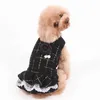 Cão de estimação quente 100% algodão engrossar mais veludo para roupas pequenas roupas adorn flor pérola laço princesa tutu vestido poodle poodle pug