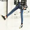 Band winter dikke fleece jeans voor vrouwen strekken warme mager denim fluwelen potlood vrouwelijk broek 210608