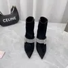 Dress Shoes Diamond Buckle Sexy Fashion Boots for Women Pointed Toe Party High Dunne Heel