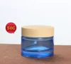 20g/30g/50g/50ml Blue colour Frosted empty cosmetic cream jar bottle cream-bottle cap/Wood cap/cosmetics Bottles glass 100pcs/lot SN2877