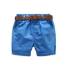 Sommar 3-10 år Bomull Navy Blå Kaki Green Solid Färg Barnens Running Sport Boy Shorts Kids With Leather Belt 210529