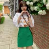 Korejpaaの女性は夏の韓国のシックな女性全ての試合ラウンドネック緩い楽しいパンプリントTシャツハイウエストバッグヒップスカート210526