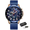 LIGE Mode Hommes Montres Marque De Luxe Montre-Bracelet Quartz Horloge Bleu Montre Hommes Étanche Sport Chronographe Relogio Masculino 210527