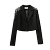 Женские костюмы Blazers Exquisite Rhinestone Tassel Black Blazer для женщин Весна осень осень Корейский стиль темперамент короткое пальто леди BLA