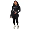 Lucky Label 2 Piece Set Women Fall Fitness Outfit TrackSuit Stretch Stickade Top Leggings Matching Set Girl Wholesale Dropshpping Q0801
