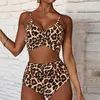 Купальник Женщины Высокое талия Бикини Женщина Criss Cross Set Leopard Print Beachwear Купальный костюм Push Up Купальники 210630