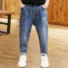 Novas crianças calças primavera outono crianças calças meninos calças arma algodão lápis calças zíper leggings menino calça jeans meninas roupas 210303