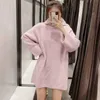 Za surdimensionné à capuche robe en tricot femmes à manches longues spacieux mignon Mini robes femme mode hiver grande taille Vestido 210602