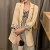 AELEGANTIMIS Office décontracté Dame Blazer Collier Blazer Femmes Léopard Print Trois Quarter Suites Coating Chic Loose Design 210607