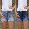 Vintage Ripped Hole Fringe Blue Jeans Denim Shorts Women Casual Button Pocket Style Short 210719