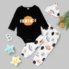 Bebé recién nacido Niños Otoño Manga completa Imprimir Top Body Pantalones largos Pantalones Sombrero Infantil Niño Ropa para niños Conjunto 3 piezas 0-24 m G1023