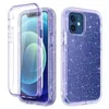 Coque de téléphone 3 en 1 à paillettes transparentes, étui arrière de protection robuste et résistant aux chocs pour 13 12 11 Pro Max