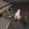 Vintage Barock Crown Bridal Tiaras Headband Black Crystal Bröllop Hår Tillbehör Prom Cake Round Diadem Head Smycken