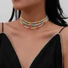 New Korea Lovely Daisy Flowers Choker Colorful Beads Charm Statement Short Choker Necklace for Women Boho Beaded Necklaces Vacation Jewelry