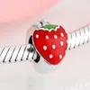 Ny 925 Sterling Silver Big Red Strawberry Enamel Fine Spacer Stoppar Pärlor Fit Original European Charm Bracelet Smycken Making Q0531