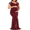 New 2020 Lace Maternity Dress Gown Wedding Party Photography Props Dresses V Neck Long Maxi trumpet Dresses for Pregnant Women Q0713